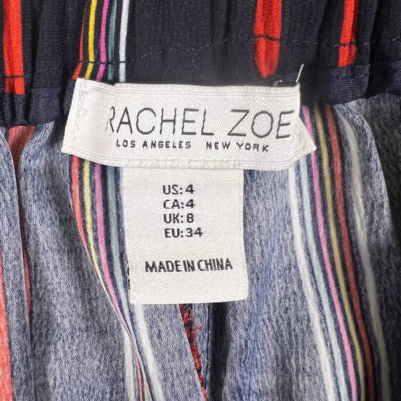 Rachel Zoe Striped Wide Leg Pants 4 | Navy Red Palazzo Boho High Waist Resort - Picture 5 of 11